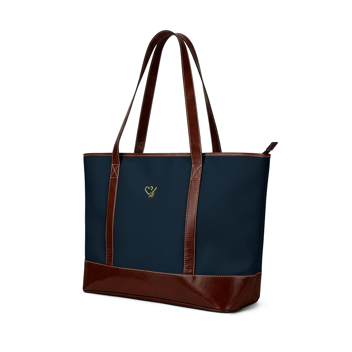 Dark Teal Floral Handbag – Blue and White Flower Tote