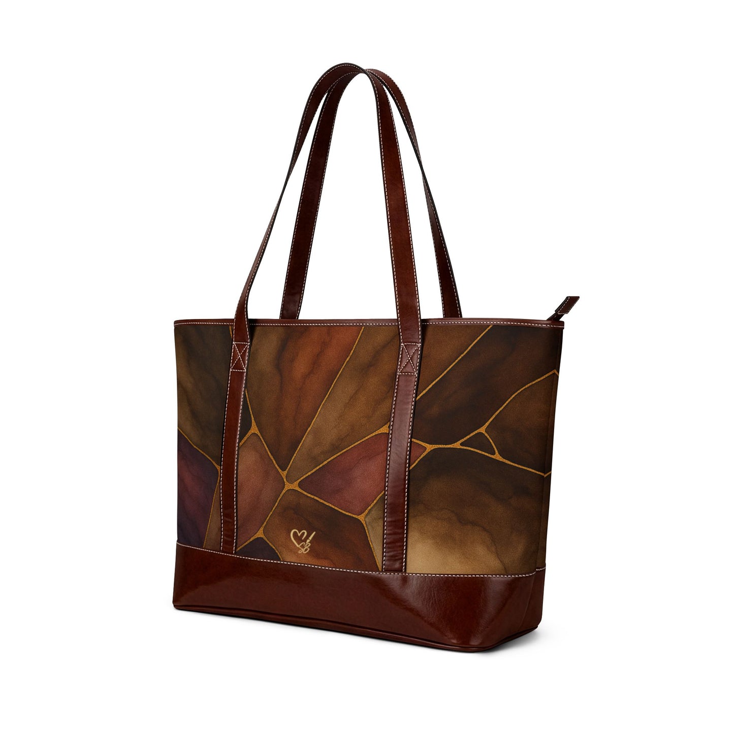 Sienna leather tote handbag right side view – stained-glass style print PU leather everyday tote by the Soulful Brush