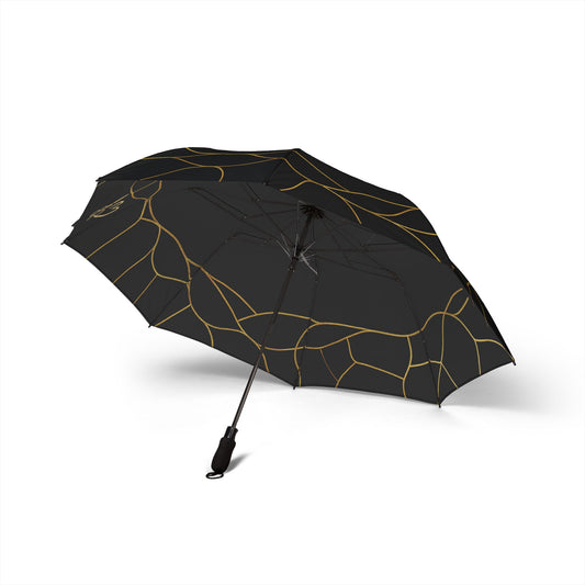 Lola 2- 2025 Artisan Collection-Foldable Black Umbrella with Gold Geometric Lines