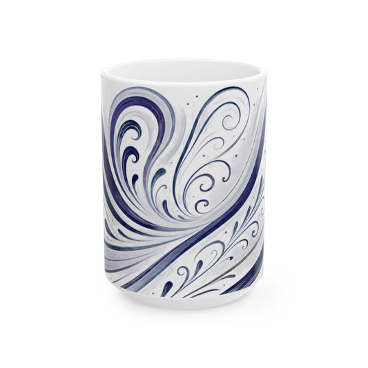 Blue Swirl-Soulful Collection-Ceramic Mug — Hand-Painted Wave Pattern Coffee Cup (11oz, 15oz)