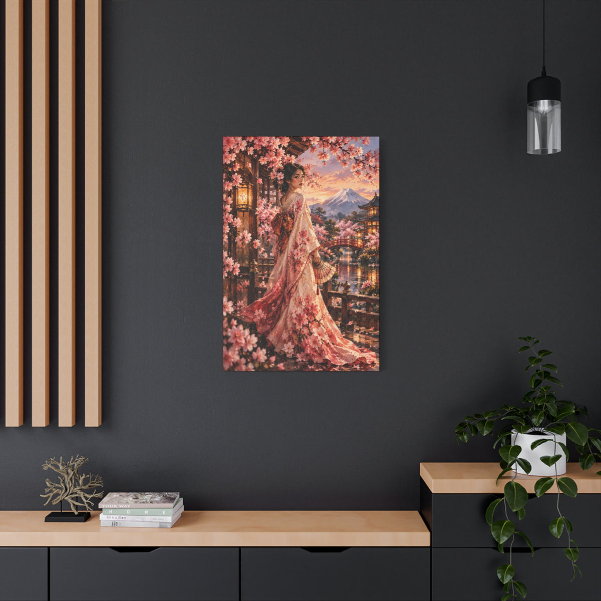 Japanese Cherry Blossom Geisha Canvas Wall Art-Madam Butterfly