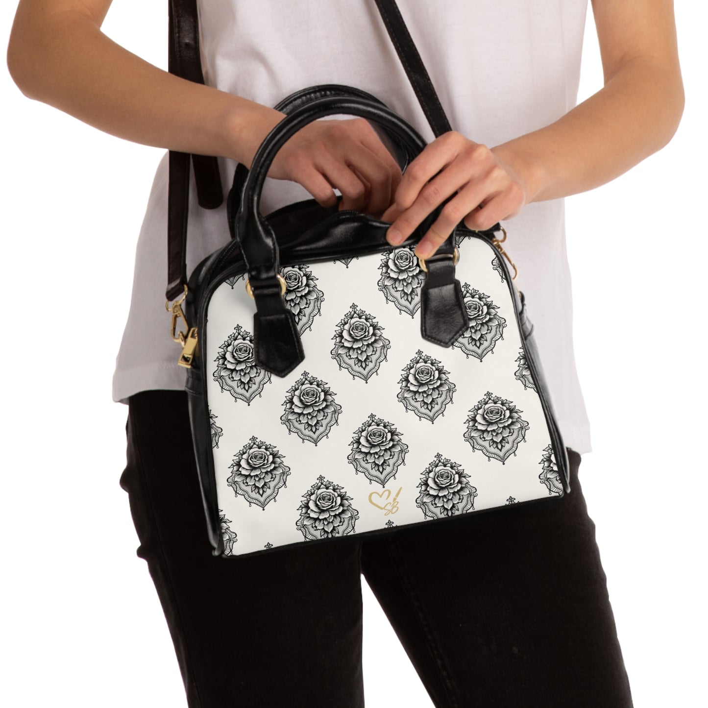 Bolso de Hombro Rosa Velado — Bandolera con Diseño Floral Vintage