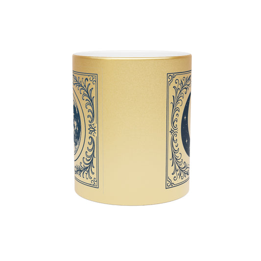 Metallic Waxing and Waining Moon Mug — Silver/Gold Celestial Coffee Cup