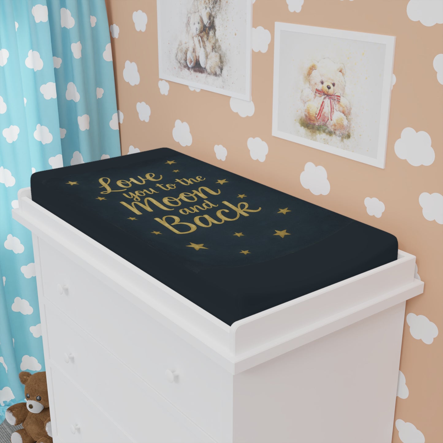 To the Moon 2 - Funda para Cambiador de Bebé —Sueños Celestiales— Estrellas Azul Marino para Habitación Infantil