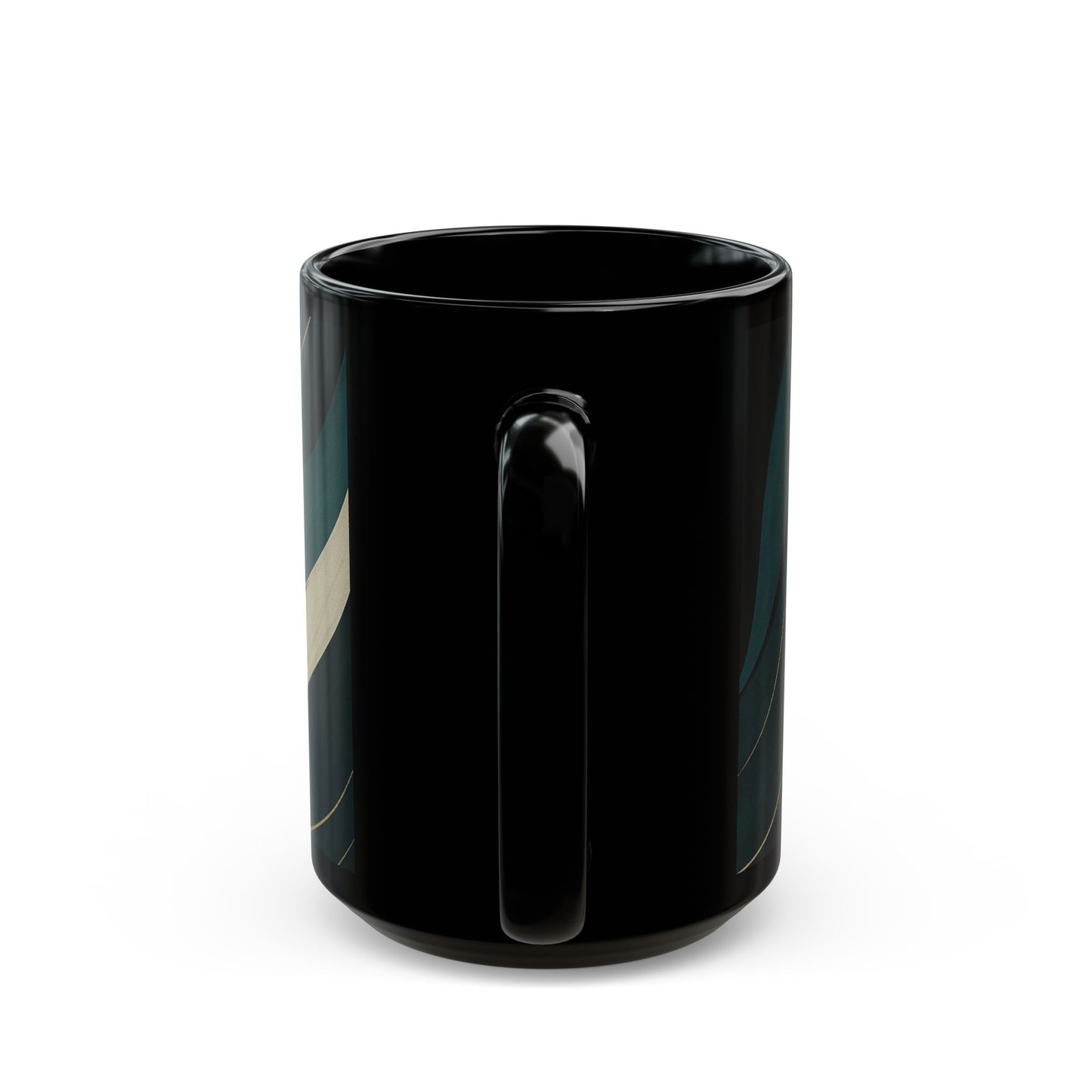 Abstract Teal Wave Black Mug -Soulful Collection— Modern Swirl Coffee Cup (11oz/15oz)