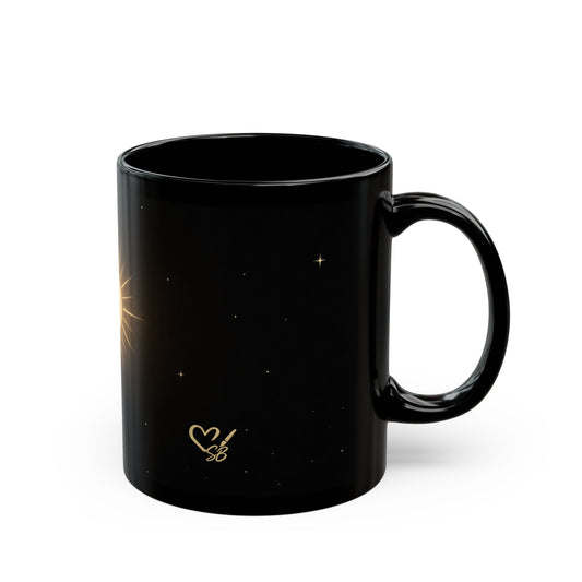 Taza Negra de Sol Radiante-Sol Celestial — Taza de Café Sol y Estrellas Doradas (325 ml, 444 ml)
