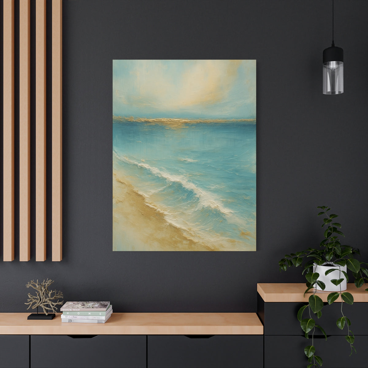 Golden Horizon — Gold Coast Collection — Matte Canvas Wall Art — Ocean Beach Landscape, Stretched 1.25"
