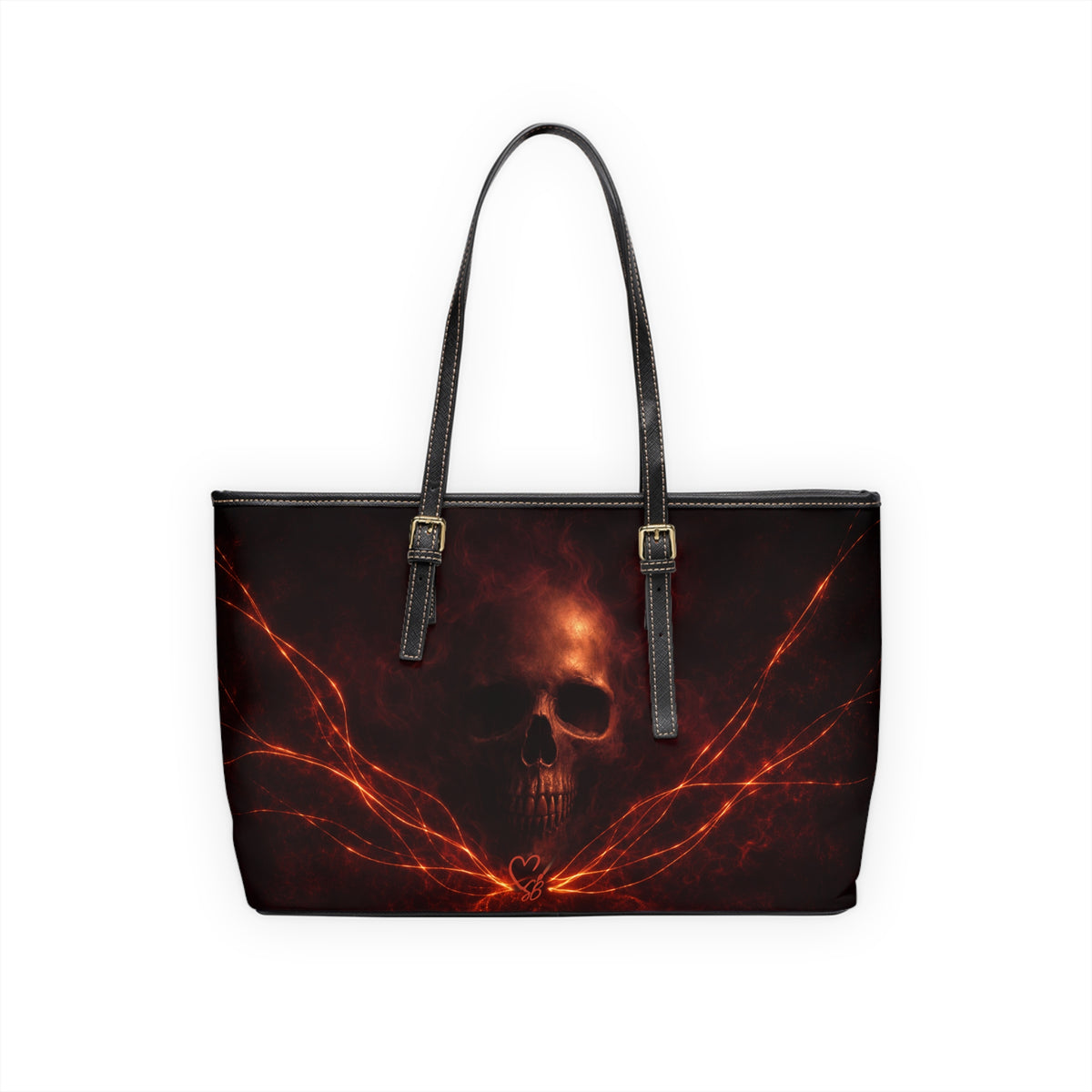 Ethereal Relic-Veil of Shadows Collection-Skull Flame PU Shoulder Bag