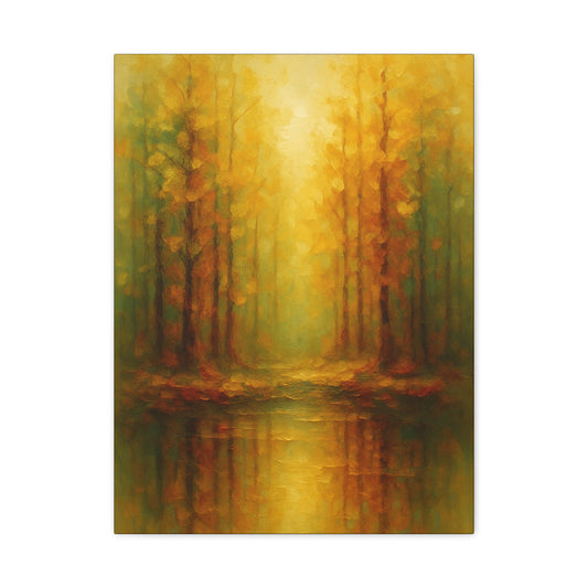 Lienzo Mate para Pared con Reflejo de Bosque Dorado