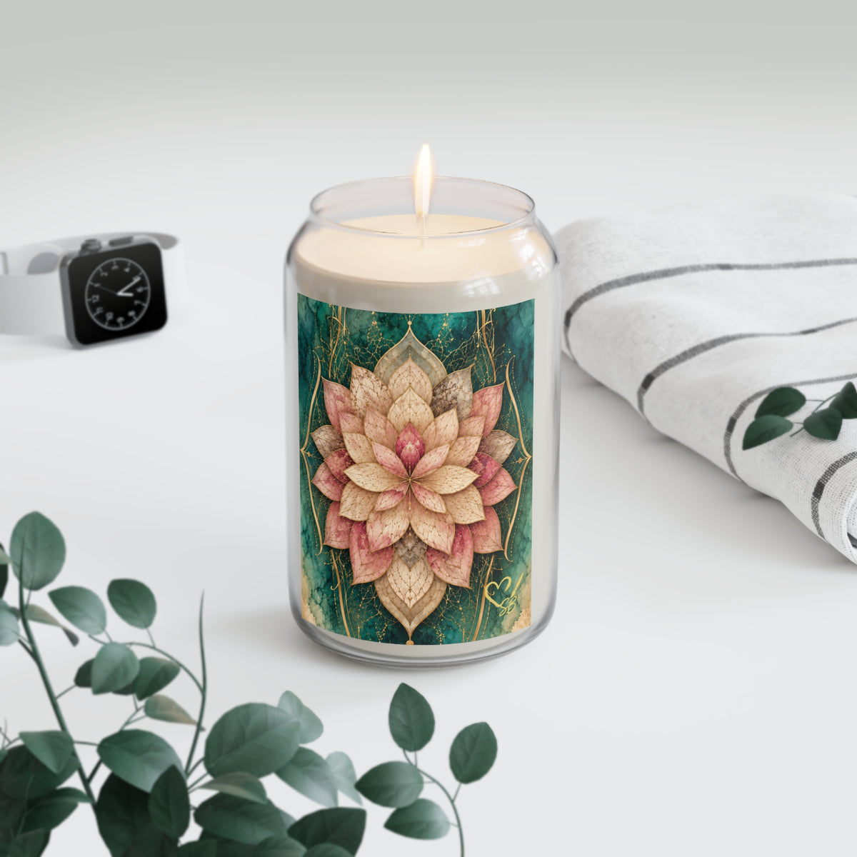 Lotus Mandala Soy Candle — 13.75 oz Scented Jar