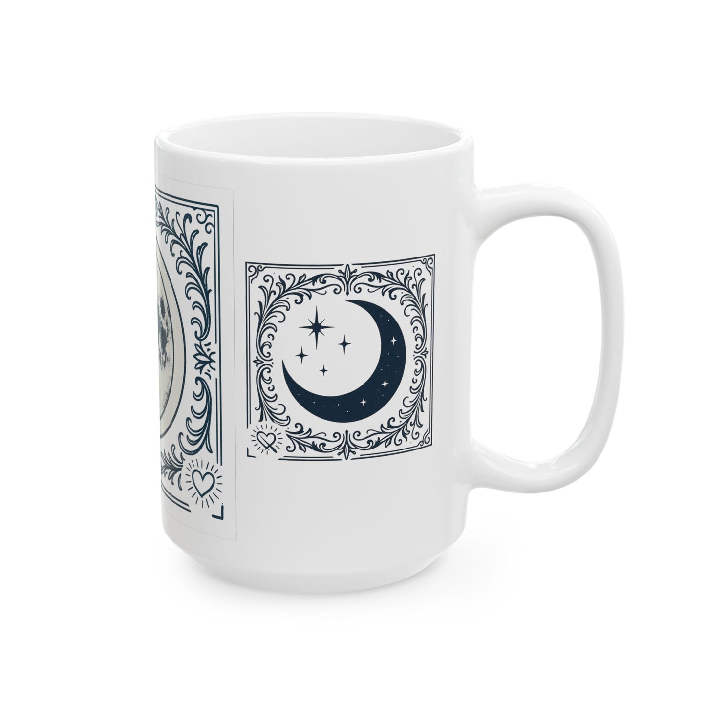 Taza de cerámica blanca con fases lunares — Taza de café artística lunar vintage (325 ml, 440 ml)