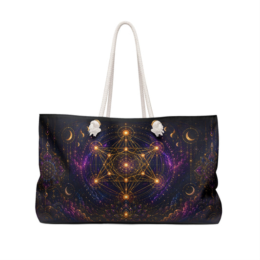 Sacred Geometry Weekender Bag — Golden Metatron Tote for Spiritual Travel
