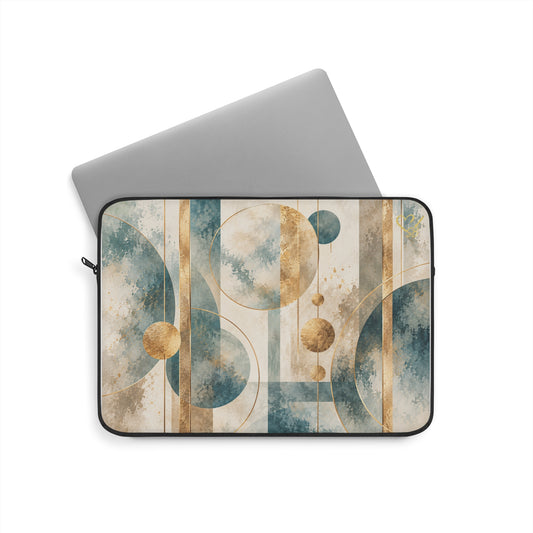 Abstract Geometric Laptop Sleeve — Blue & Gold Modern Art