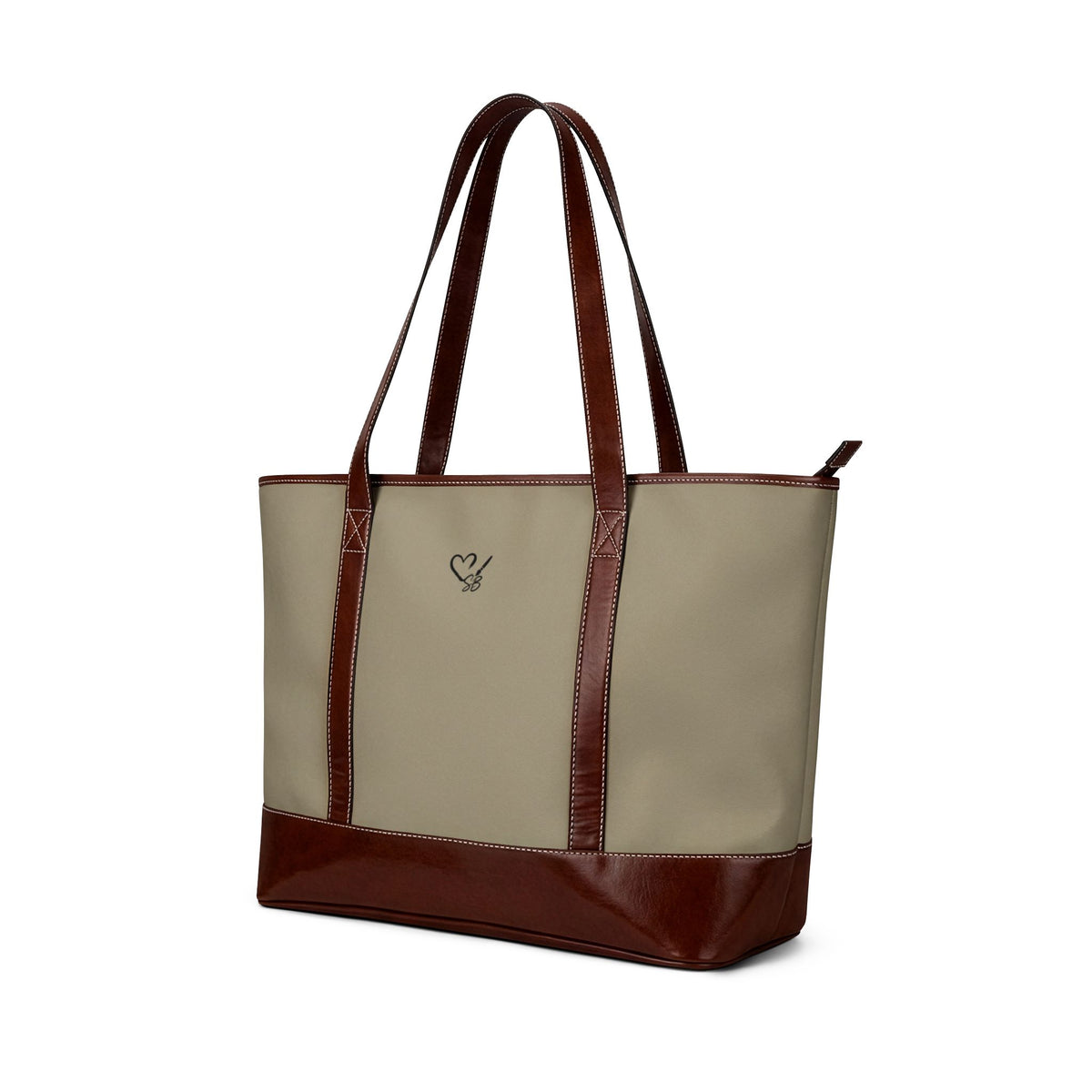 - Elegant Floral Canvas Handbag with White Flower Print