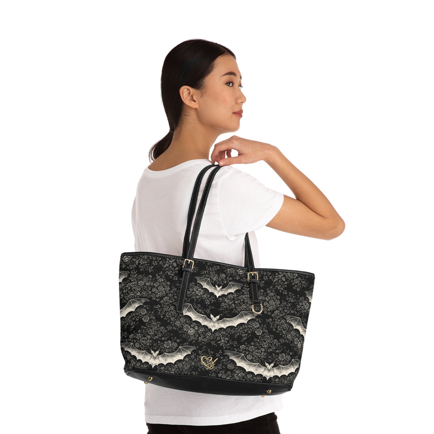 Bolso de Hombro de PU Eclipse Noir — Bolso Tote Floral Gótico