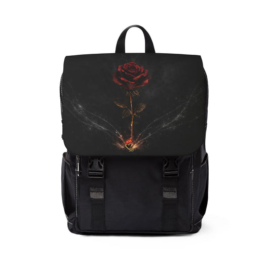 Eternal Bloom-Gothic Red Rose Sketch Backpack – Dark Romantic Casual Shoulder Bag