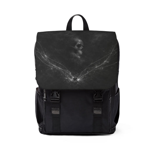 Mochila Velada Restos-Gótica Alas de Calavera – Mochila de Hombro Casual con Solapa de Calavera Oscura