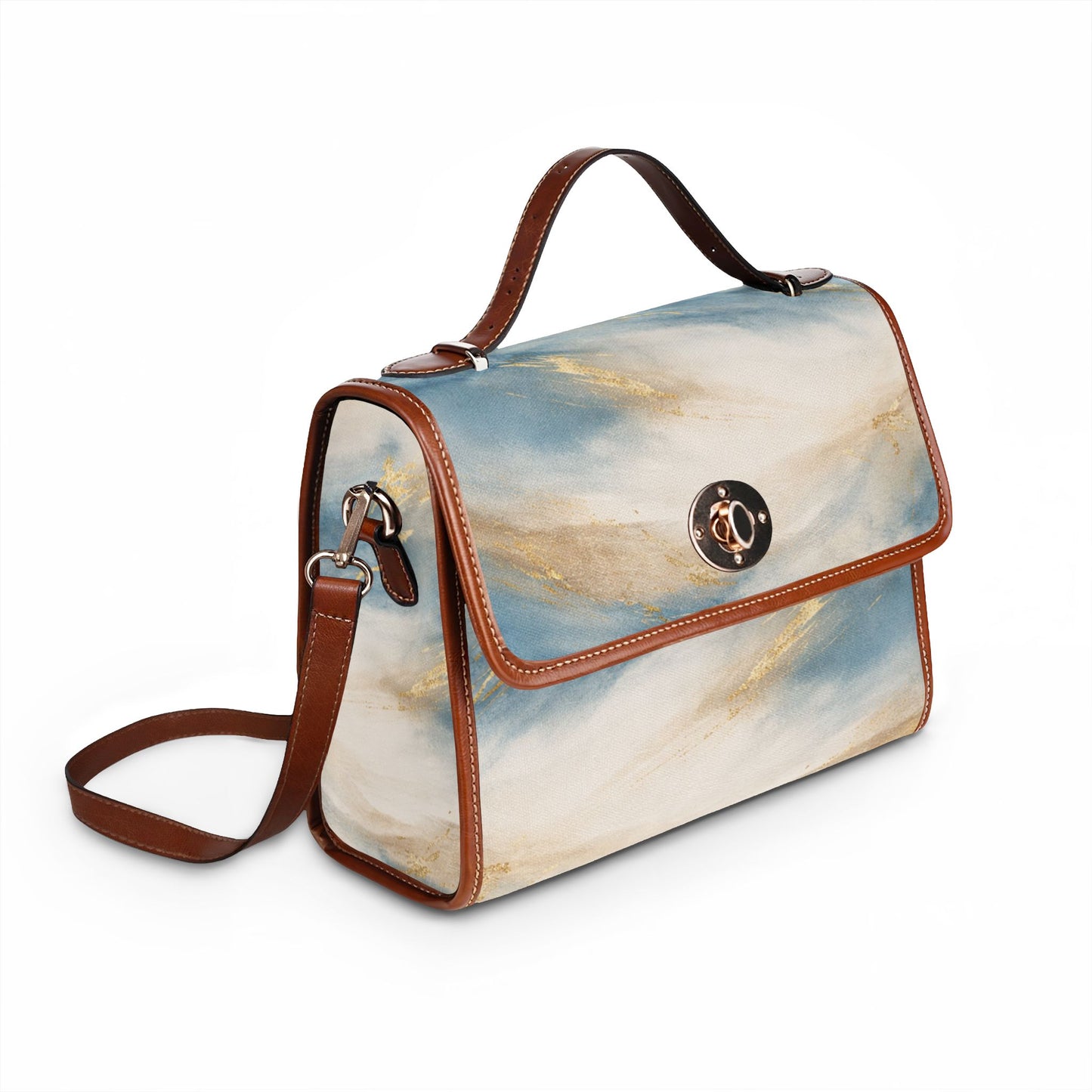 Coastal Canvas Bag - Marble Watercolor Satchel with Gold Accents