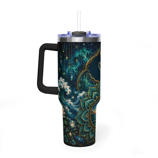 40oz Mandala Sunset Vacuum Tumbler — Insulated Travel Cup with Mandala Ocean Design