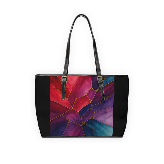 Shelby Artisan Luxe small shoulder bag back view – vibrant jewel-tone stained glass print compact crossbody by the Soulful Brush