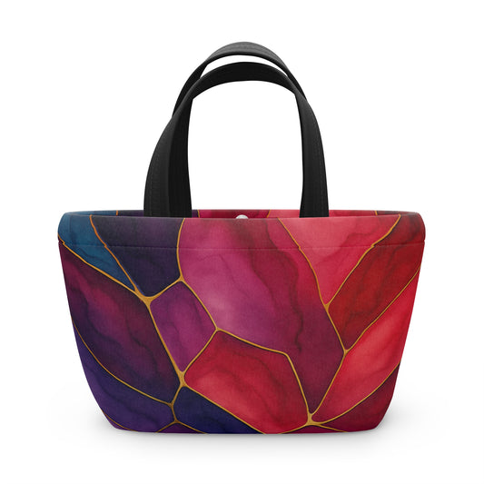Shelby Artisan Luxe insulated lunch bag back view – vibrant jewel-tone stained glass print lunch tote by the Soulful Brush
