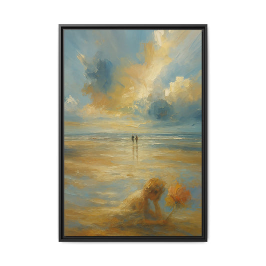 Couple at Sunset-Framed Matte Canvas Beachscape Print -Coastal Harmony Collection