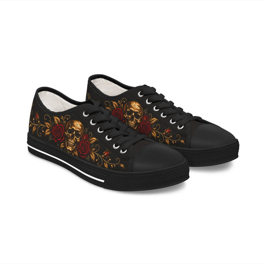Skull & Roses Low Top Sneakers —Velvet Mourning- Women's Gothic Casual Shoes