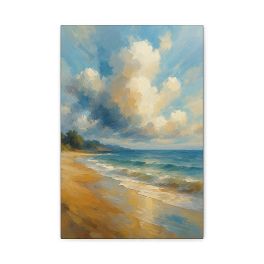 Lienzo de pared con paisaje marino costero — Cuadro de playa tranquila, mate tensado