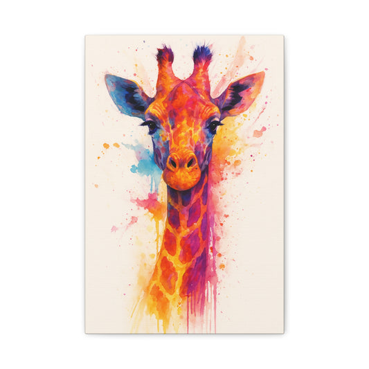 Lámina de lienzo de jirafa en acuarela colorida — Vibrante arte de pared de animales
