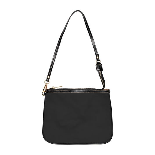 Michelle small shoulder bag back view – minimal black PU leather crossbody with gold hardware by the Soulful Brush