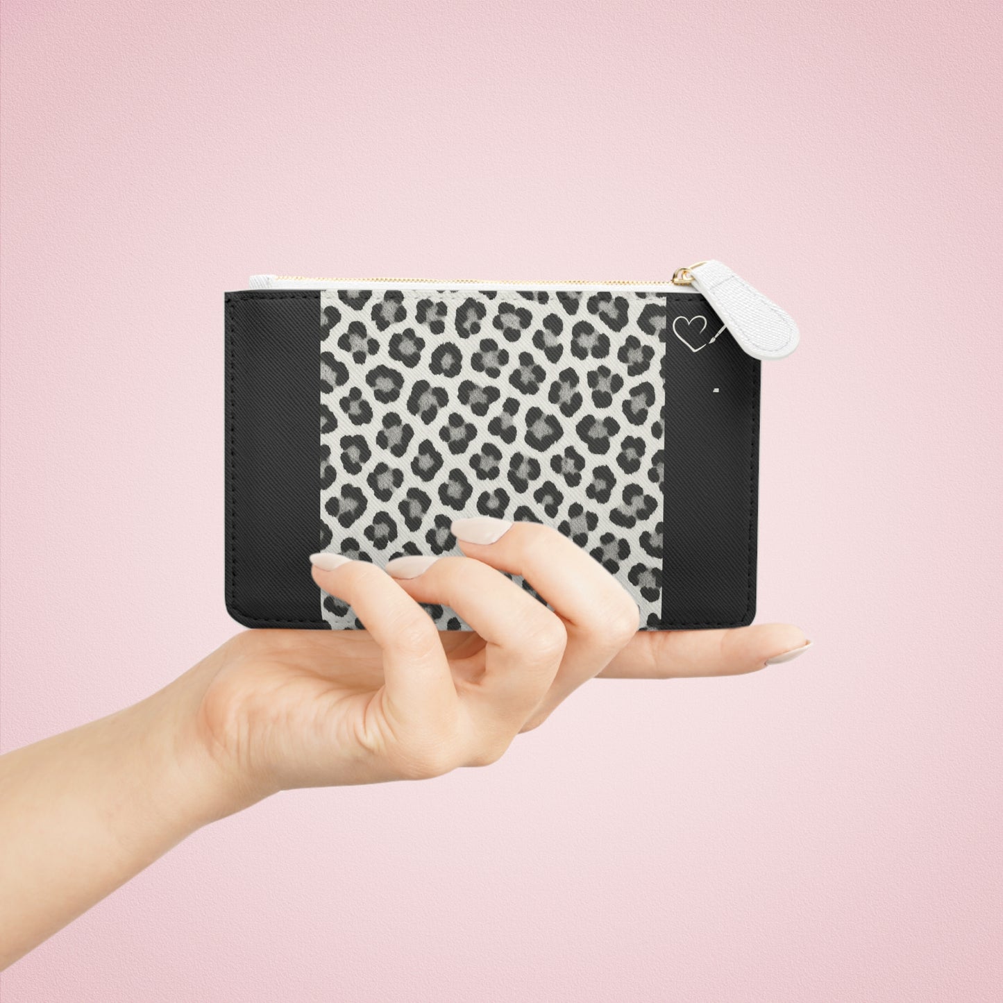 Snow Leopard -Mini Clutch Bag — Monochrome Leopard Print Wristlet