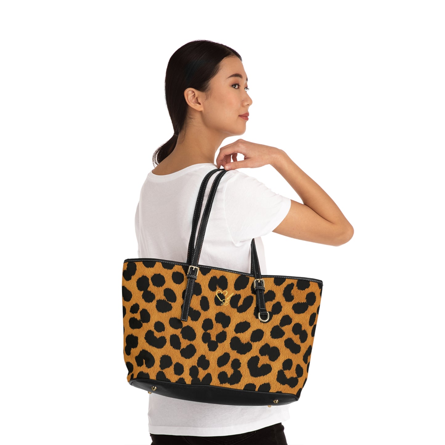 Bolso de hombro de cuero sintético con estampado de guepardo