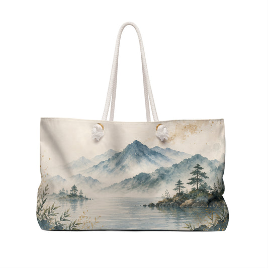 Weekender Bag — Vintage Watercolor Mountain Lake Travel Tote