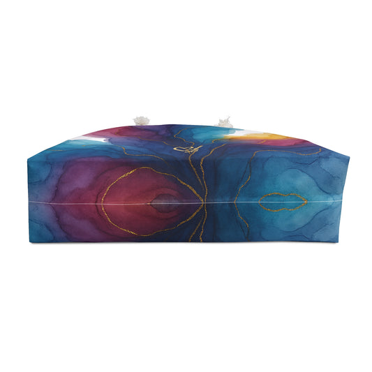 Abstract Watercolor Weekender Bag — Colorful Travel Tote with Gold Vein Detail