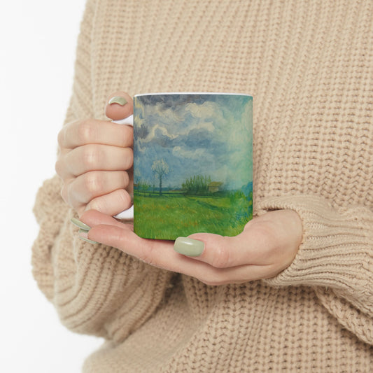 Van Gogh Landscape-Echoes of the Masters- Ceramic Mug — Serene Meadow & Sky Coffee Cup (11oz, 15oz)