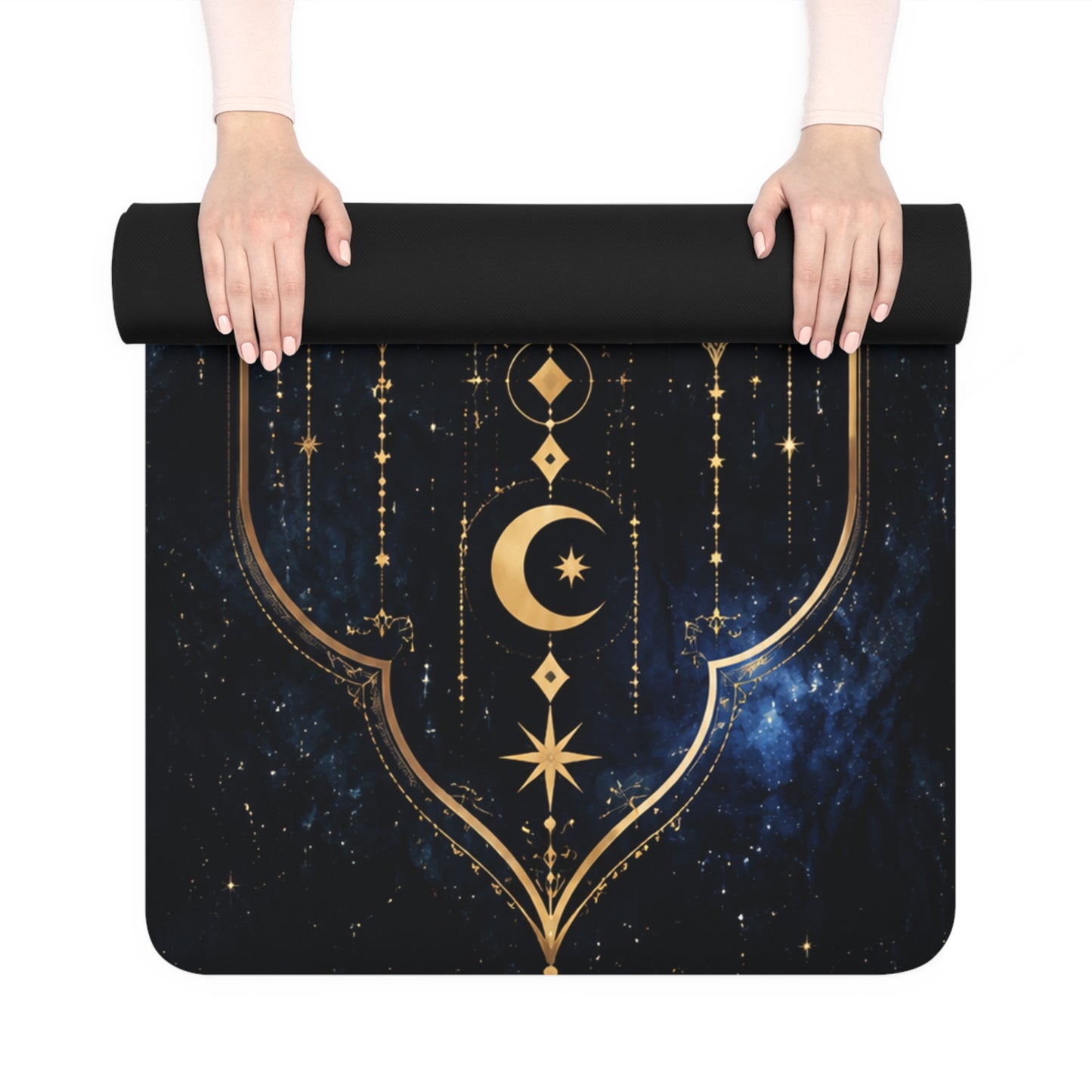 Celestial Moon Mandala Rubber Yoga Mat — Cosmic Meditation & Non-Slip Practice Mat