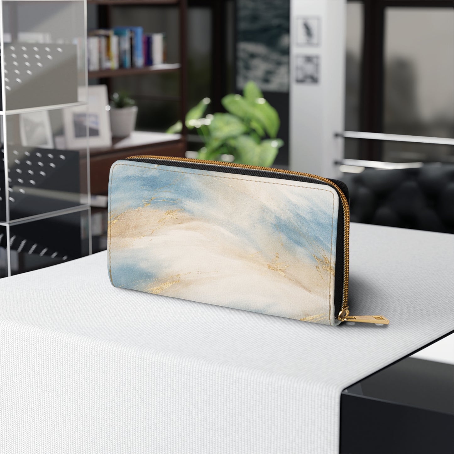 Billetera con cremallera Coastal — Elegante billetera Coastal con cremallera y diseño abstracto