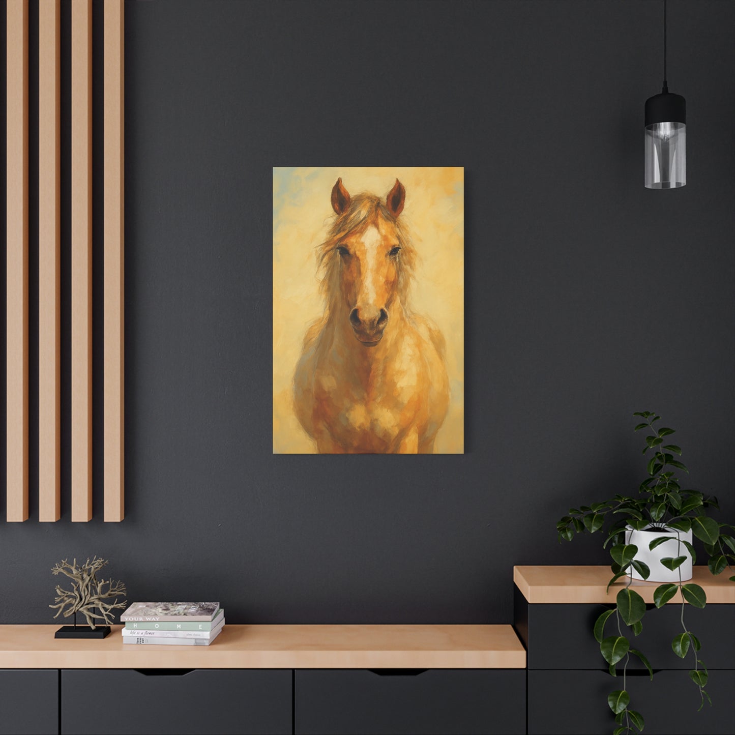 Retrato de caballo dorado en lienzo - Cuadro decorativo mate estirado
