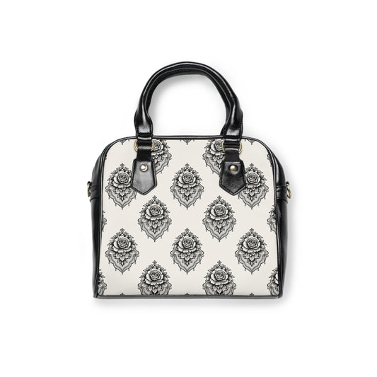 Bolso de Hombro Rosa Velado — Bandolera con Diseño Floral Vintage