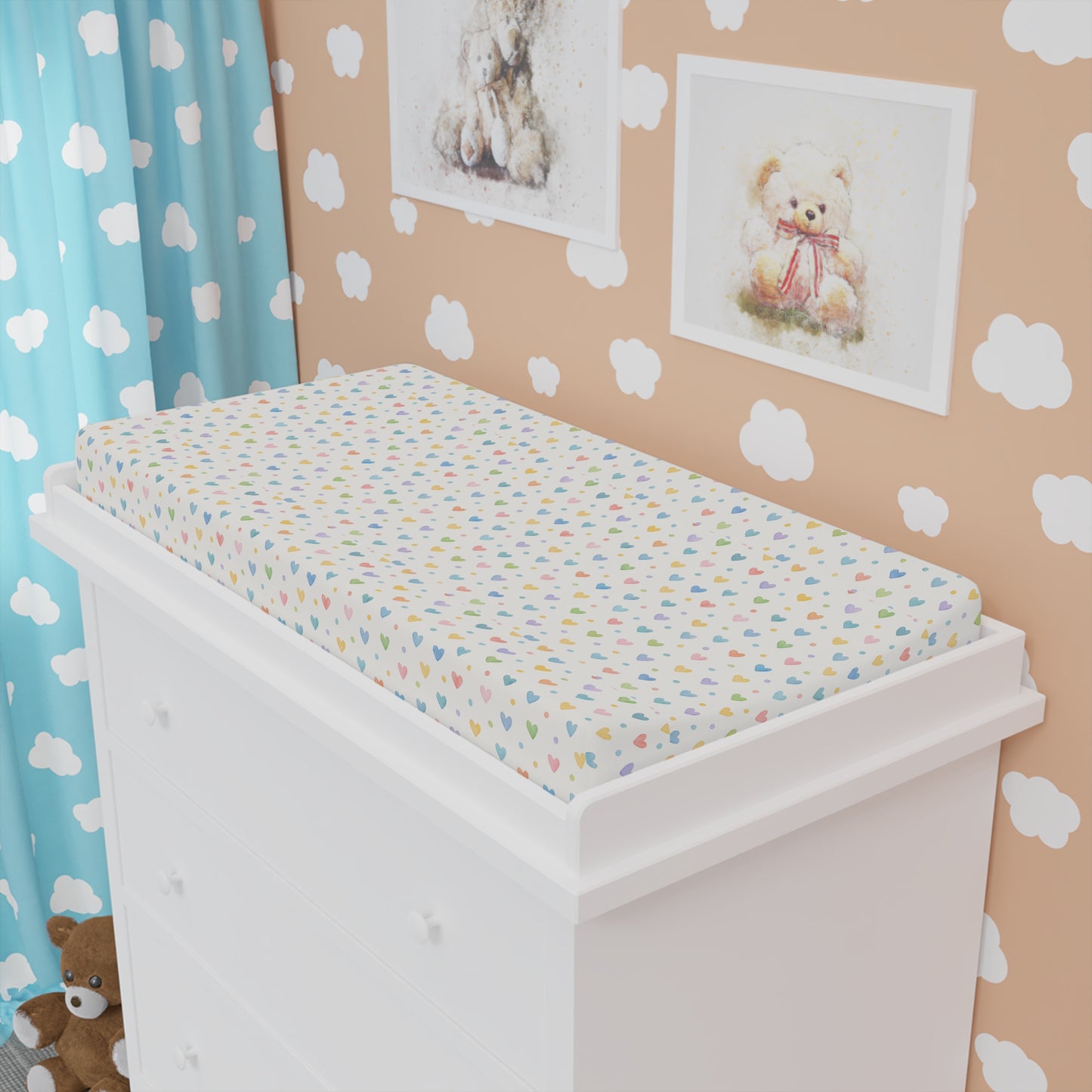 Woodland Friends Baby Changing Pad Cover — Pastel Hearts Nursery