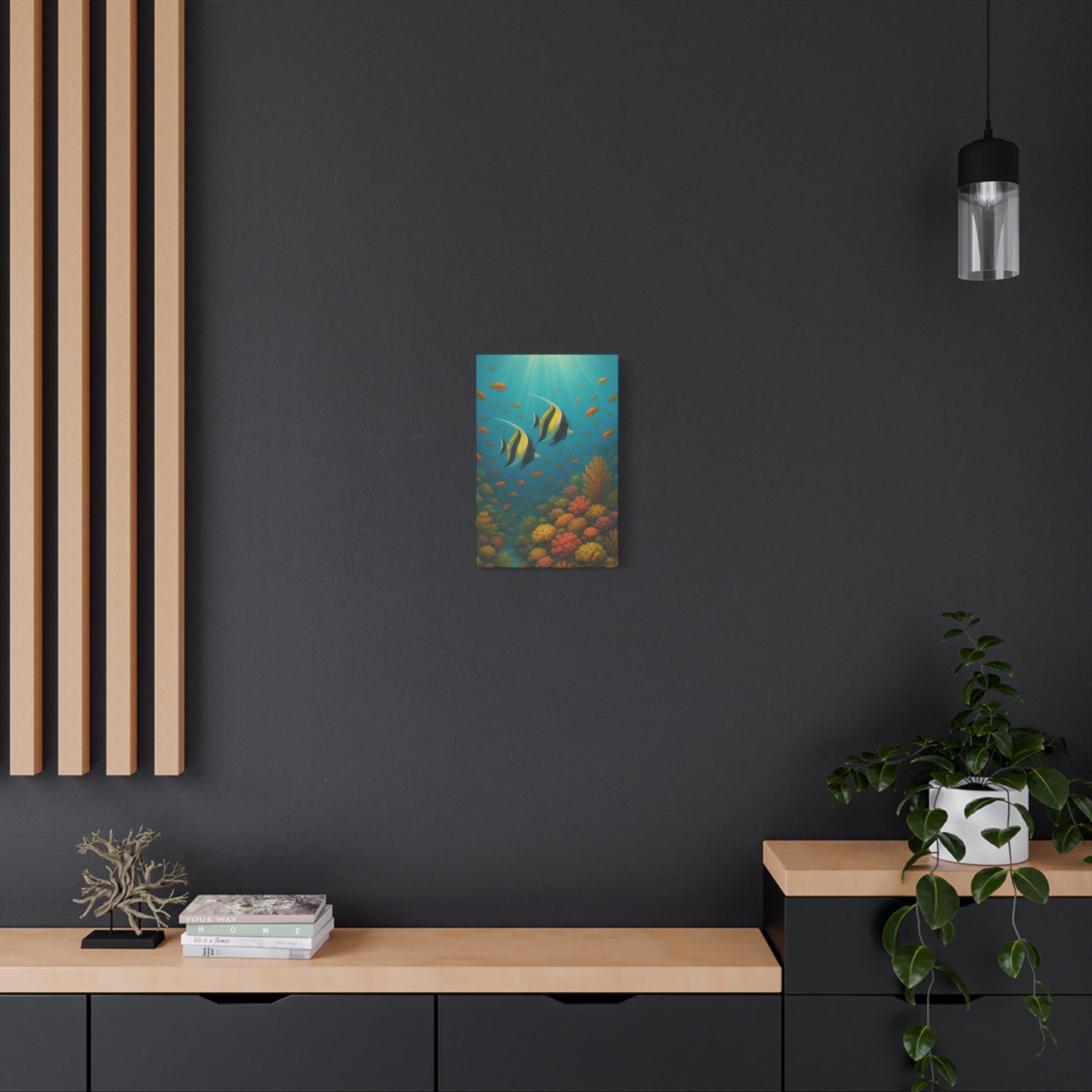 Lienzo Decorativo Arrecife de Coral Submarino — Arte de Pared de Pez Ángel Tropical