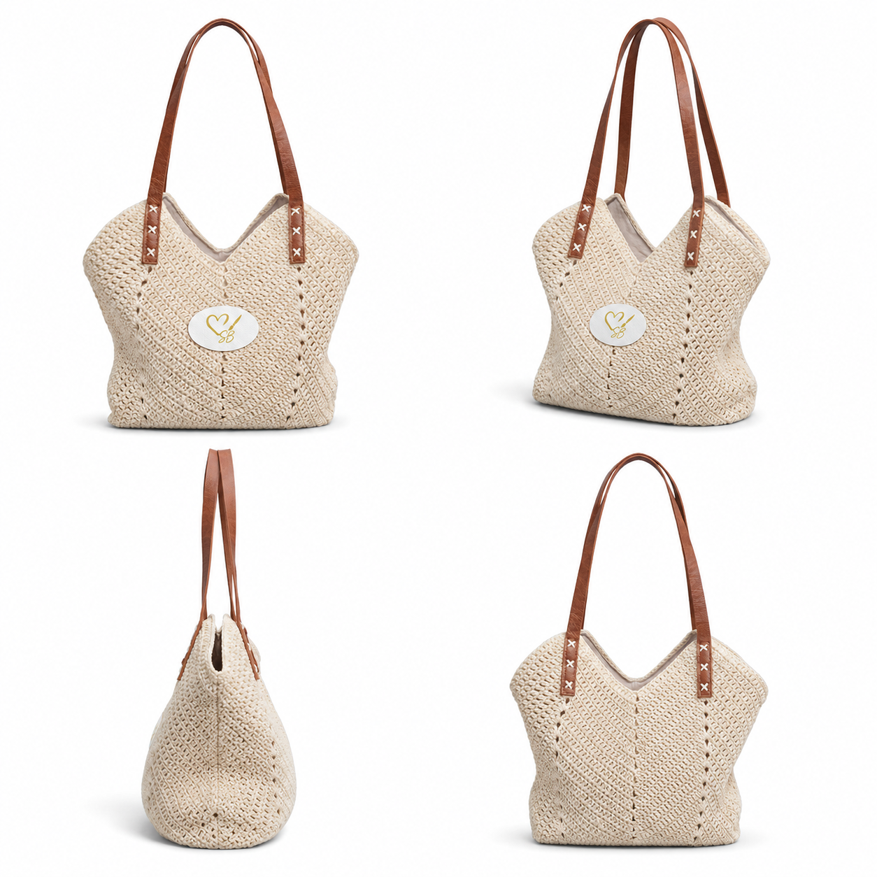 Boho Straw Shoulder Bag with Leather Straps – Casual Beach Tote