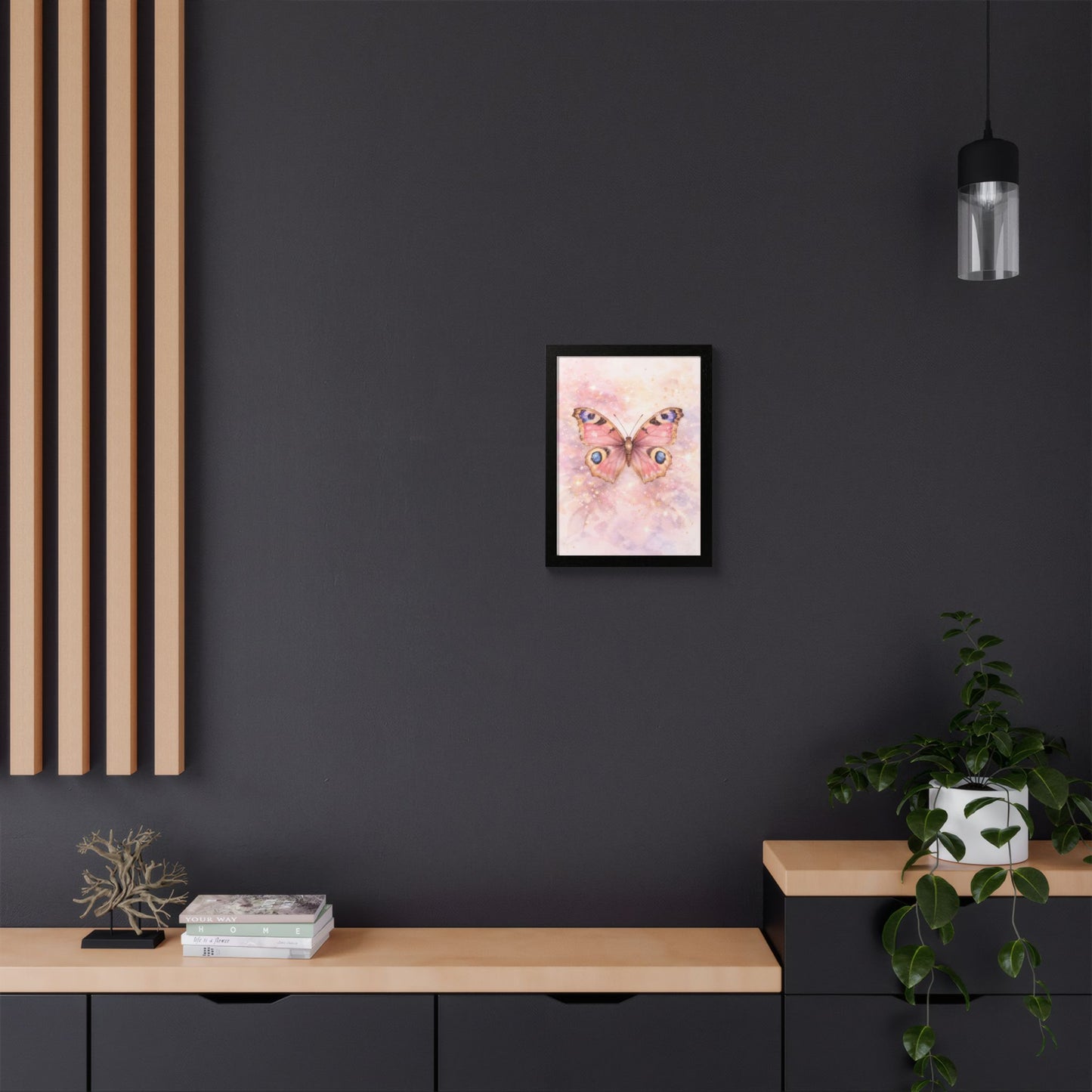 Póster Enmarcado Mariposa Rosa — Arte Mural en Acuarela para Cuarto de Bebé y Dormitorio