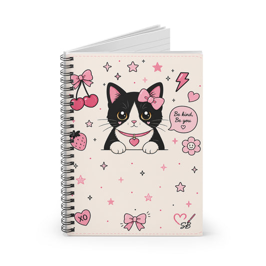 Kawaii Cat Spiral Notebook — "Be Kind, Be You" Ruled Journal
