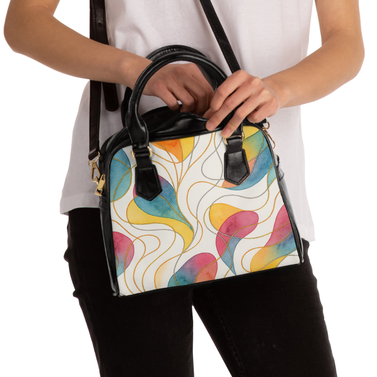 Retro Watercolor Swirl Shoulder Handbag