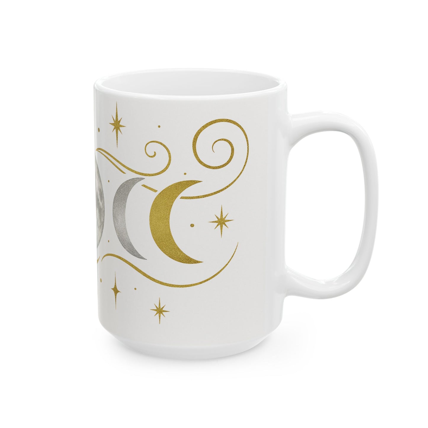 Taza de Cerámica Fases Lunares — Taza de Café Celestial Dorada y Plateada (325ml/440ml)