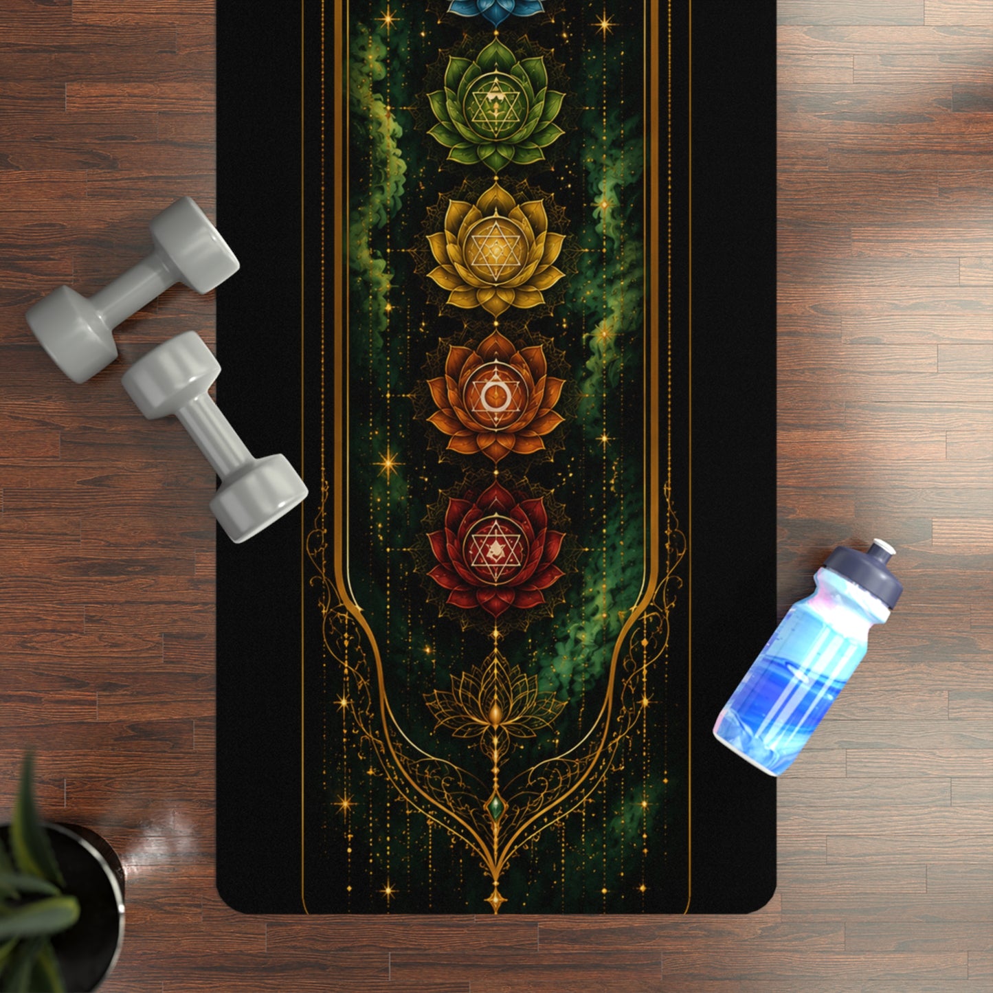 Yoga Mat — Chakra Alignment Rubber Mat with Colorful 7 Chakra Lotus Design
