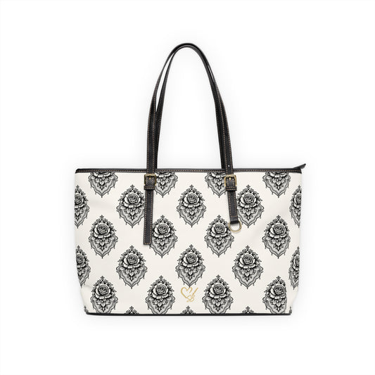Rosa Velada - Bolso de hombro de piel sintética — Elegante bolso tote blanco y negro