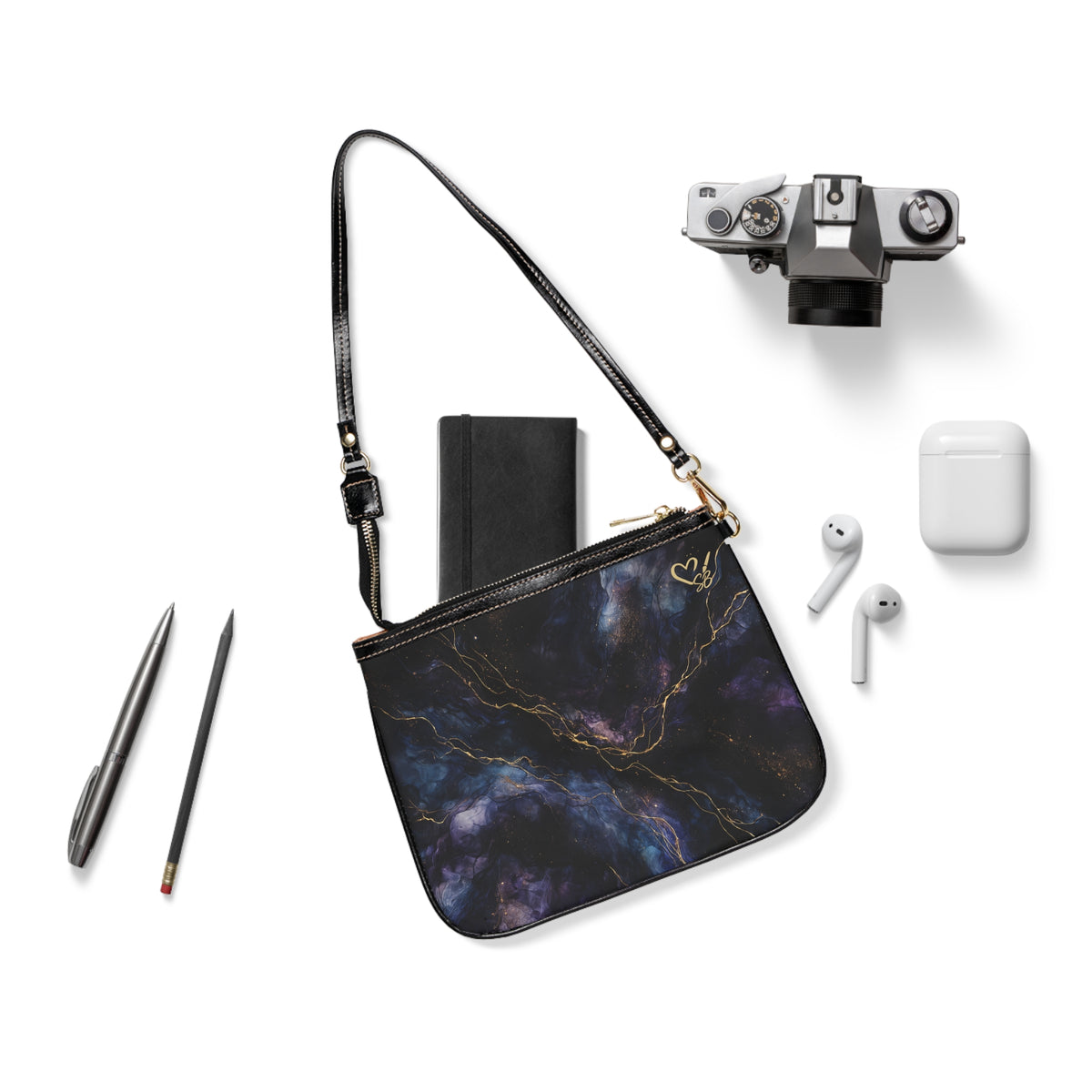 Colección Onyx-2025 Artisan Luxe-Bolso de hombro pequeño — Cartera de noche con vetas doradas