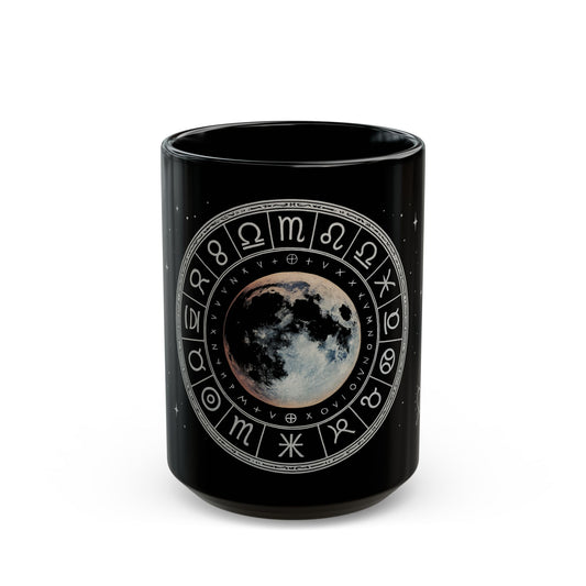 Taza de cerámica Luna Llena — Taza de café Rueda Astrológica (325 ml y 444 ml)